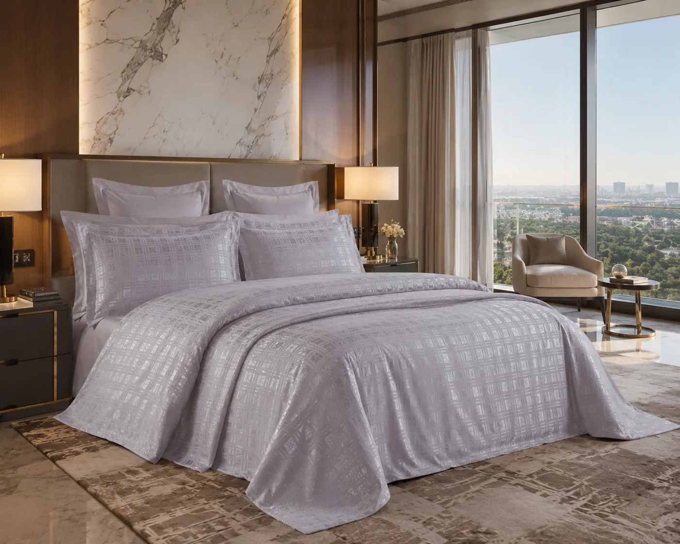 Ekose Bedspread Set — Grey