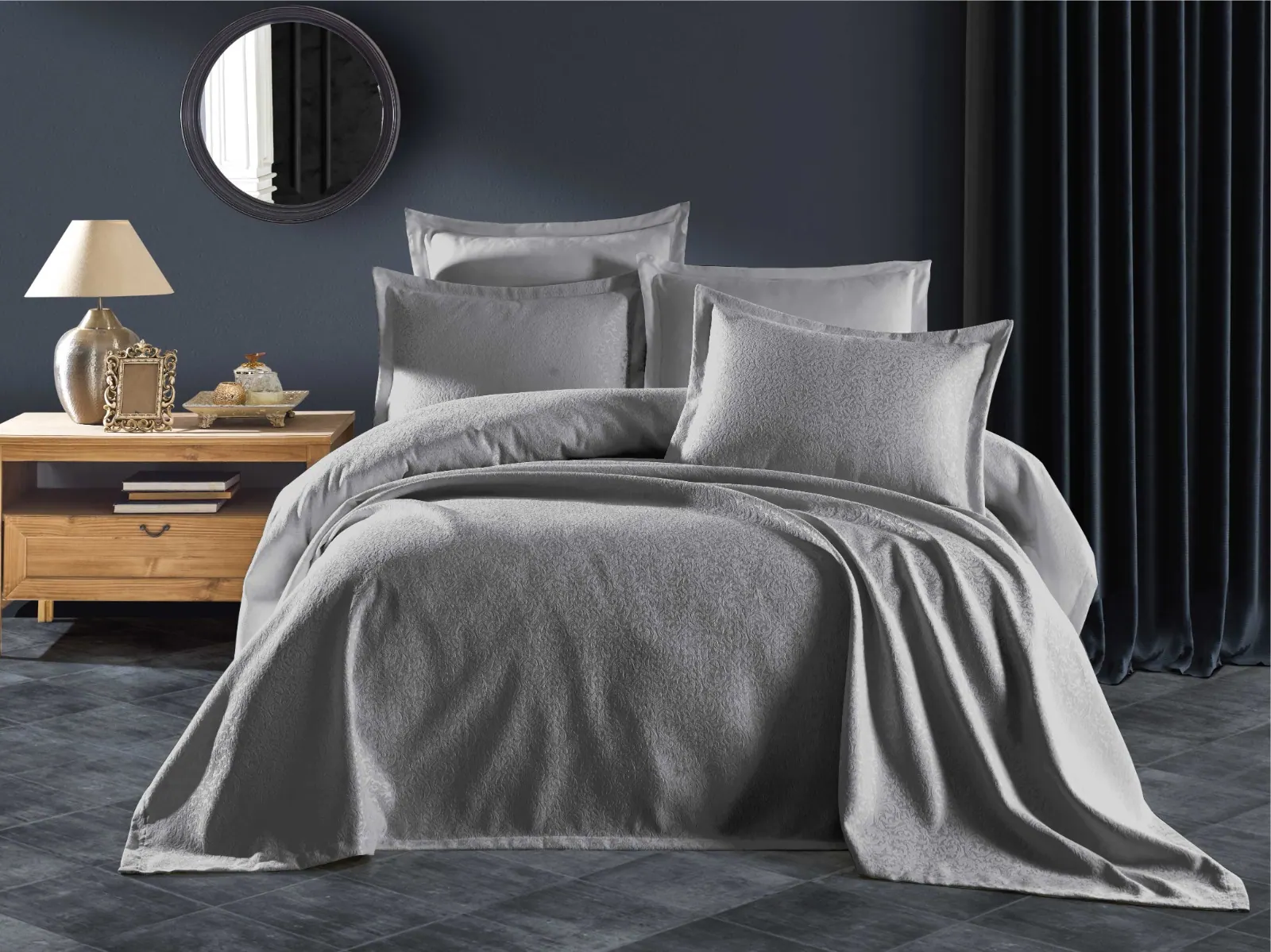 Floransa Bedspread Set — Grey