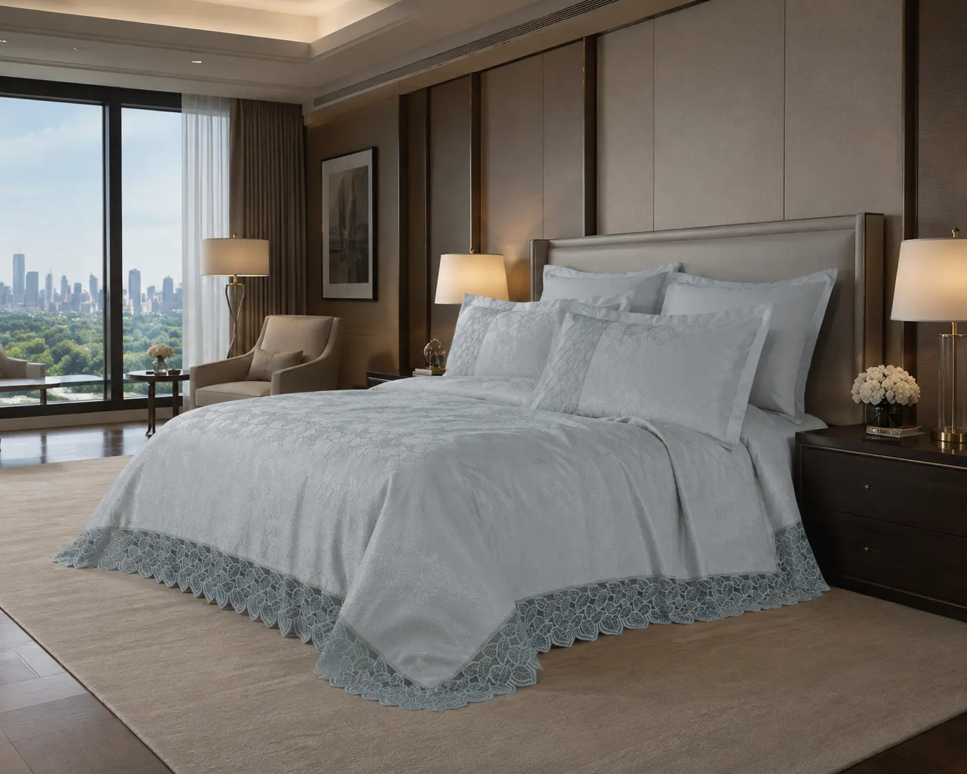Kösem Bedspread Set — Grey