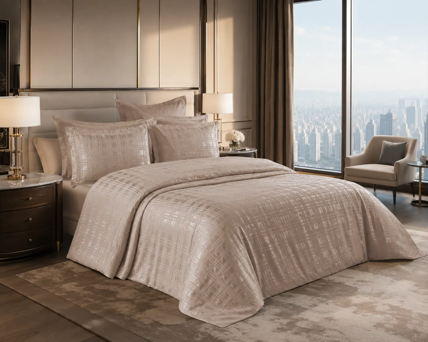 Ekose Bedspread Set — Beige