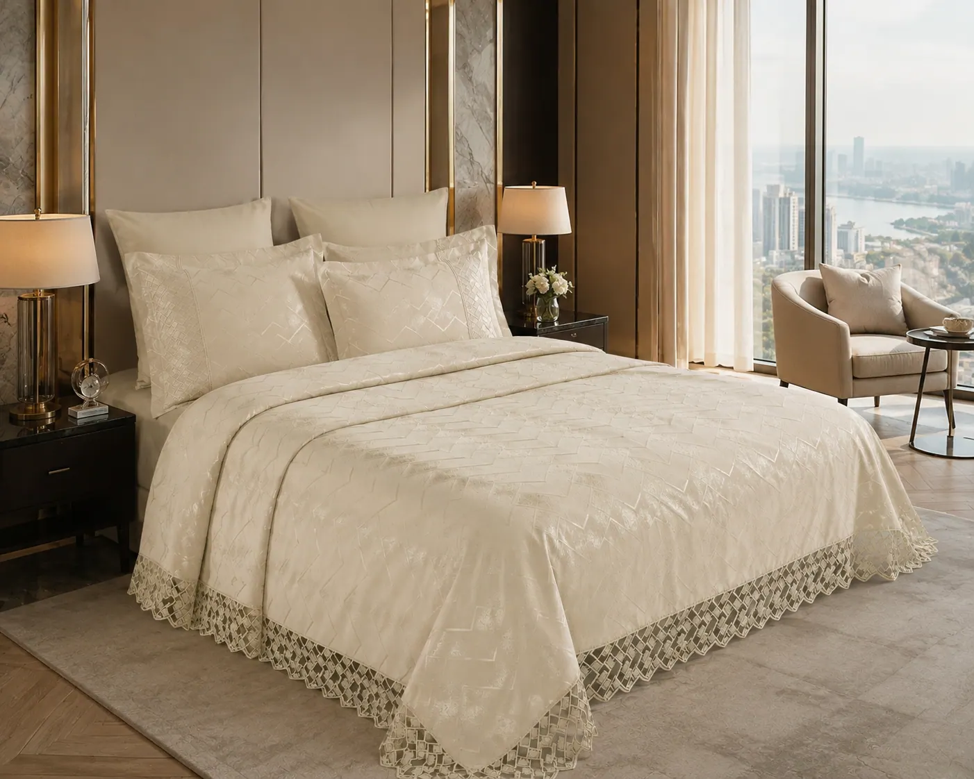 Pırıltı Bedspread Set — Beige